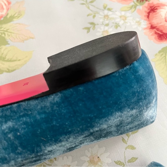 Dee Ocleppo Velvet Bow Teal Turquoise Blue Green Flat Pump Size 9 Leather - Picture 10 of 13